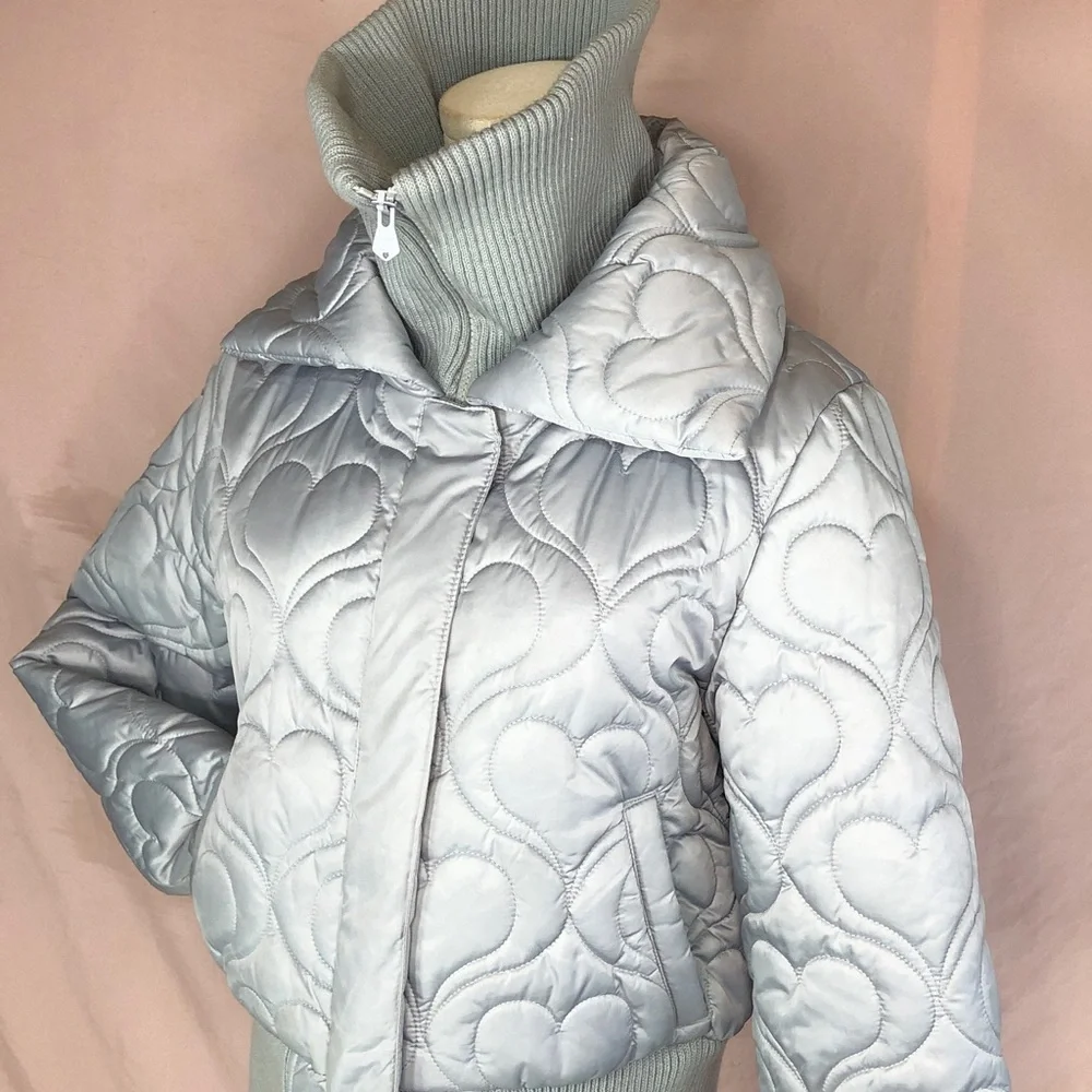 Light Grey Quilted Heart Bomber Jacket Size Medium